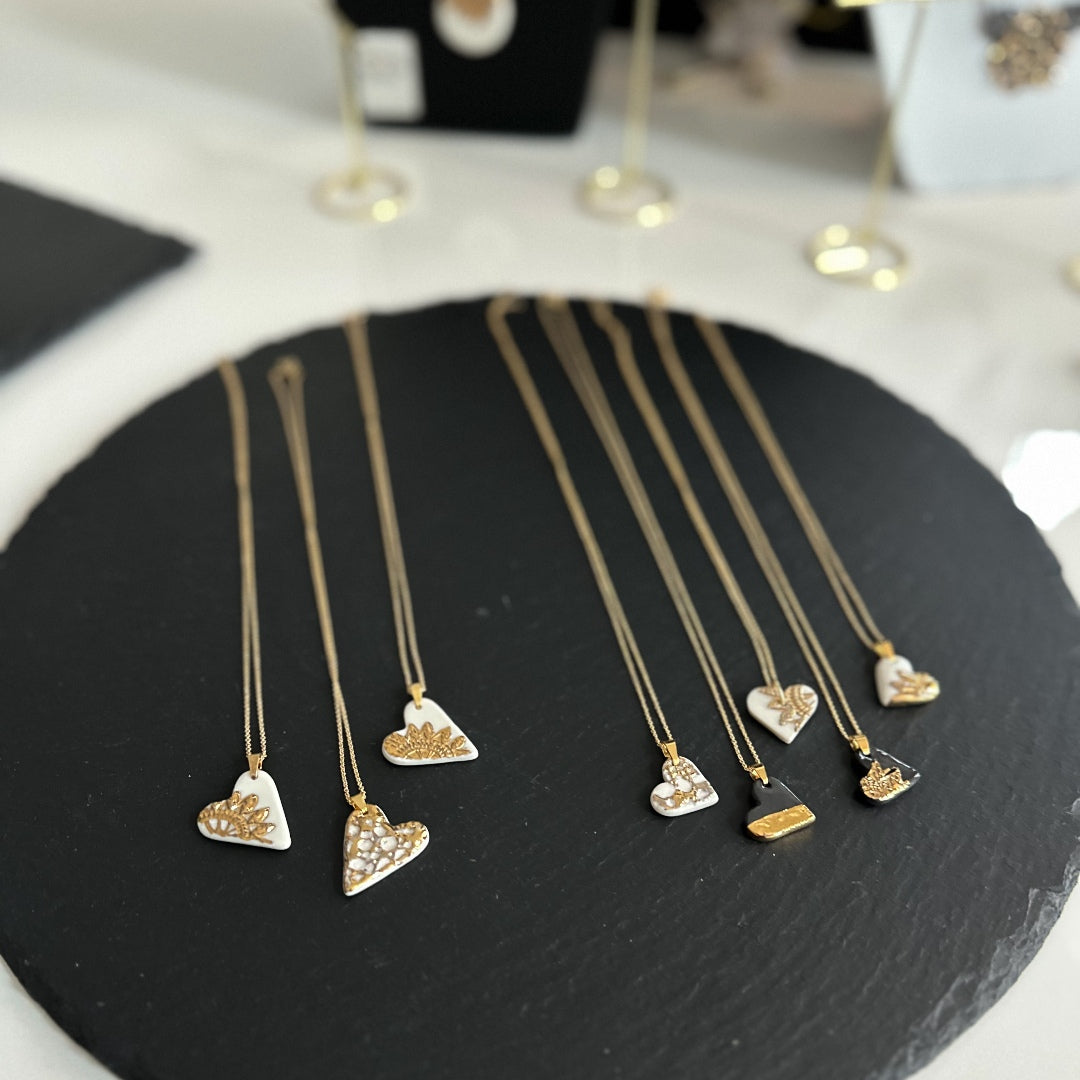 Porcelain Heart Necklace with 24k Gold Luster