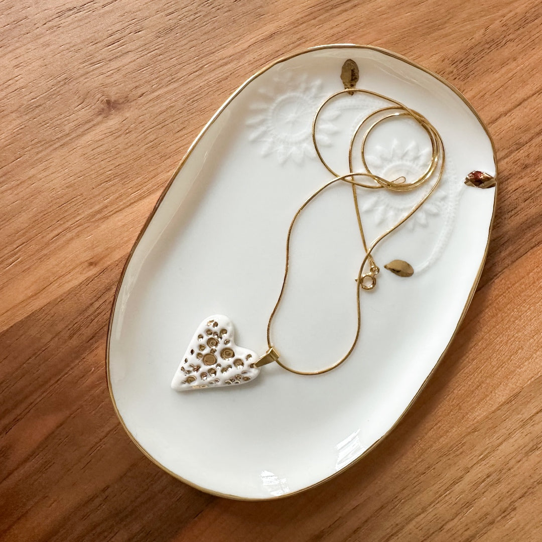 Porcelain Heart Necklace with 24k Gold Luster