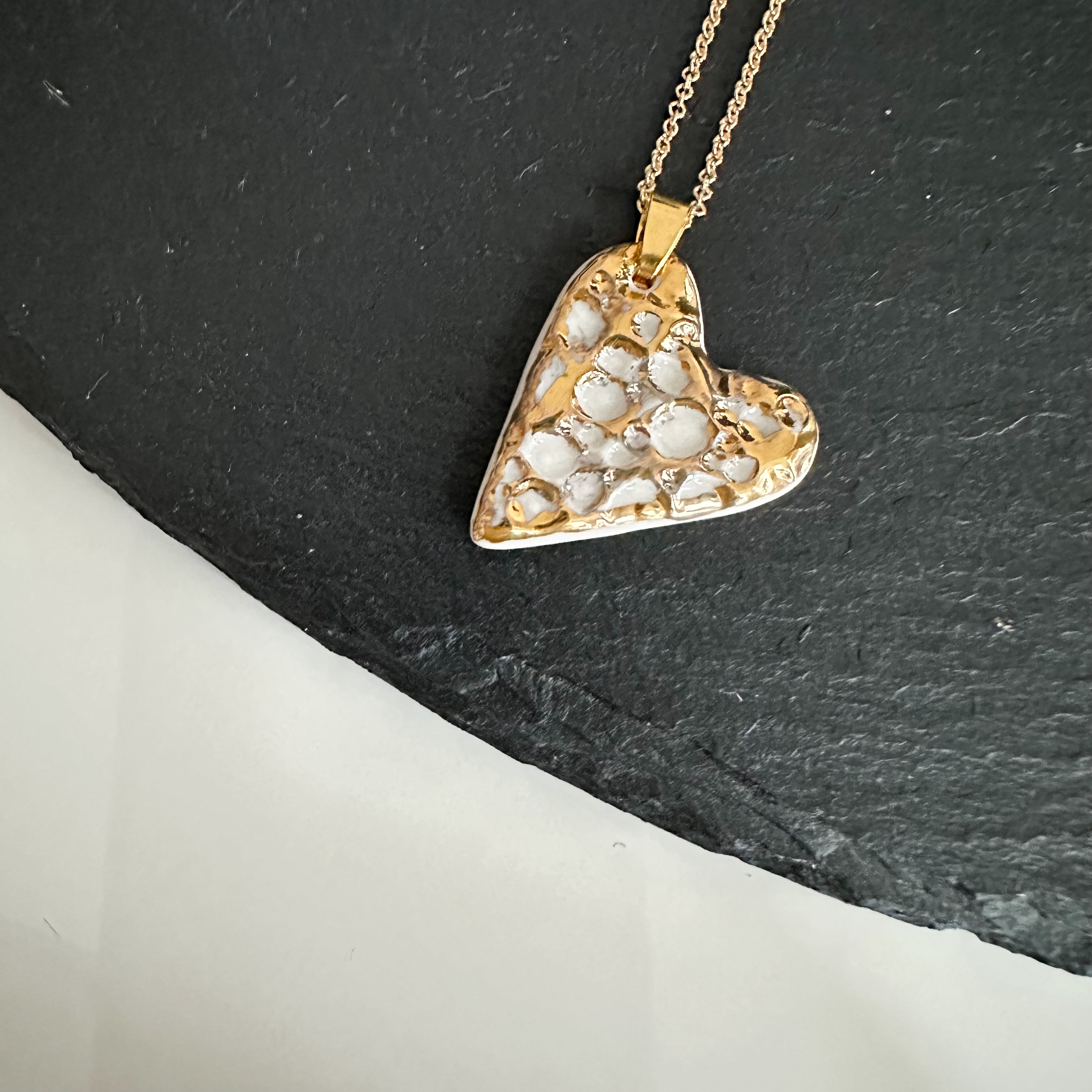 Porcelain Heart Necklace with 24k Gold Luster