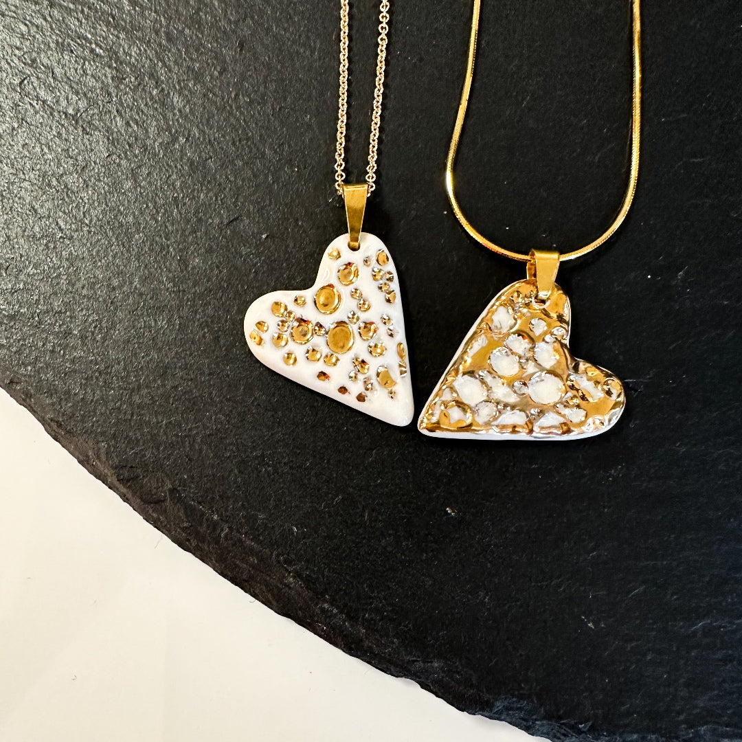 Porcelain Heart Necklace with 24k Gold Luster