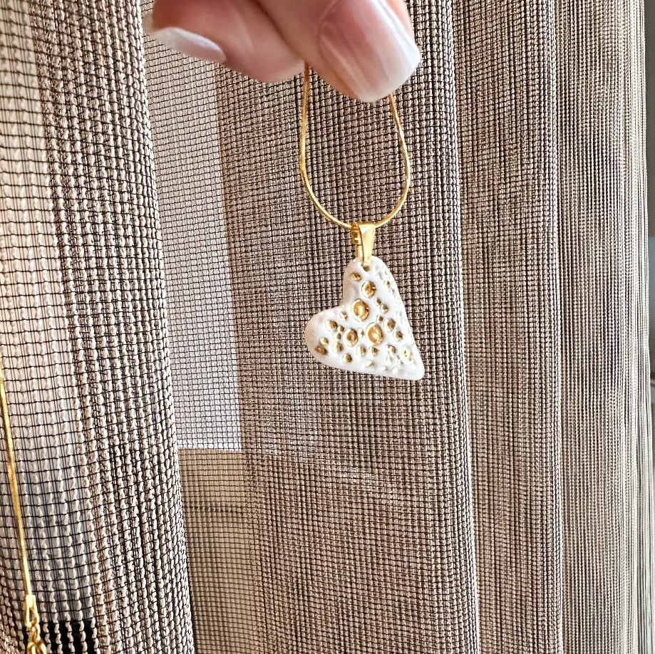 Porcelain Heart Necklace with 24k Gold Luster