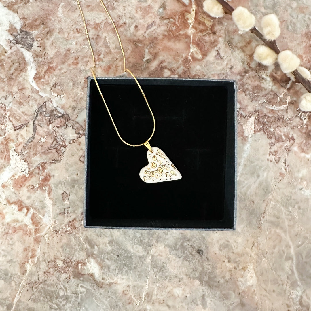 Porcelain Heart Necklace with 24k Gold Luster