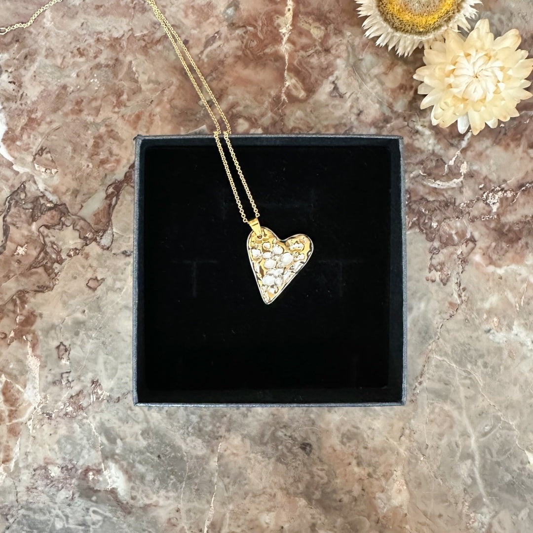 Porcelain Heart Necklace with 24k Gold Luster