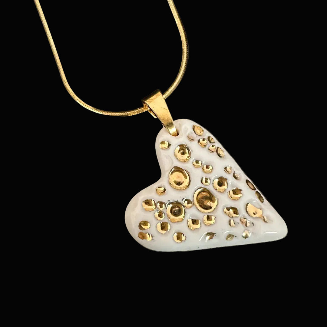 Porcelain Heart Necklace with 24k Gold Luster